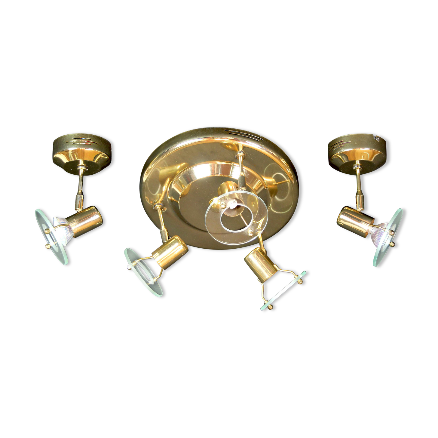 Late 20th Century Modern Full Brass Sconces and Flush Mount by Fase - 3 Piece Set