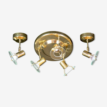 Late 20th Century Modern Full Brass Sconces and Flush Mount by Fase - 3 Piece Set