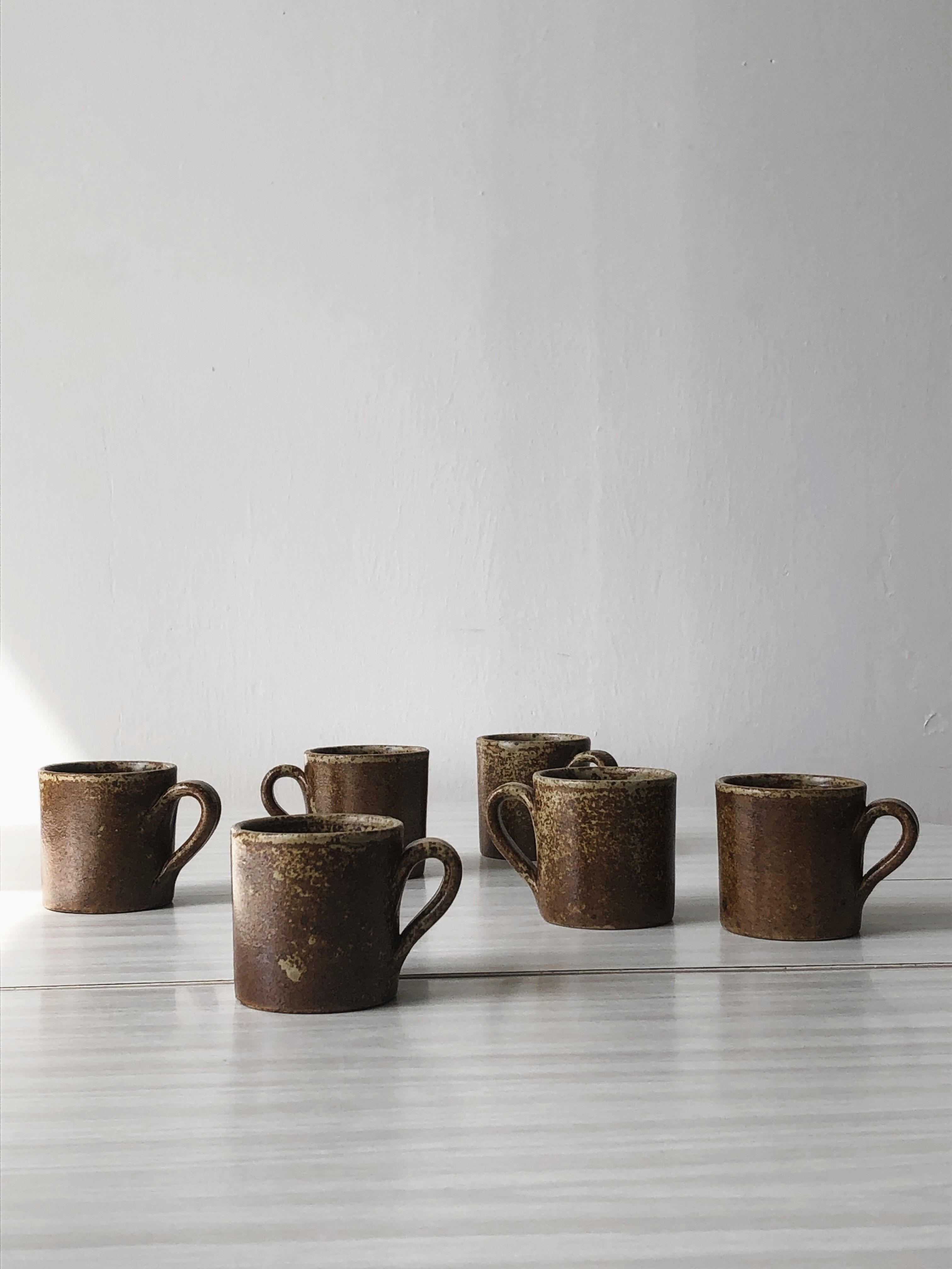 Set of 6 cups in vintage pyrite and glazed stoneware