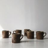 Set of 6 cups in vintage pyrite and glazed stoneware