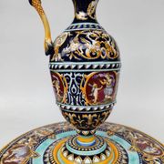 Ewer and its basin, in Gien earthenware, Renaissance model, 20th century.