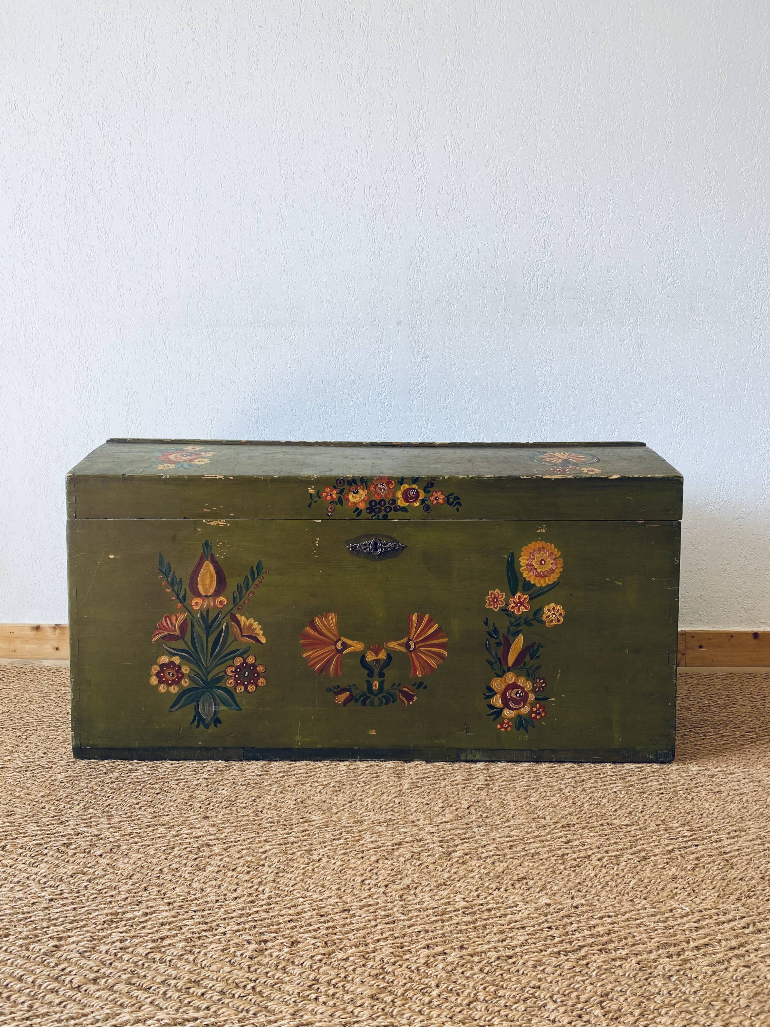 Large antique trunk hand-painted décor