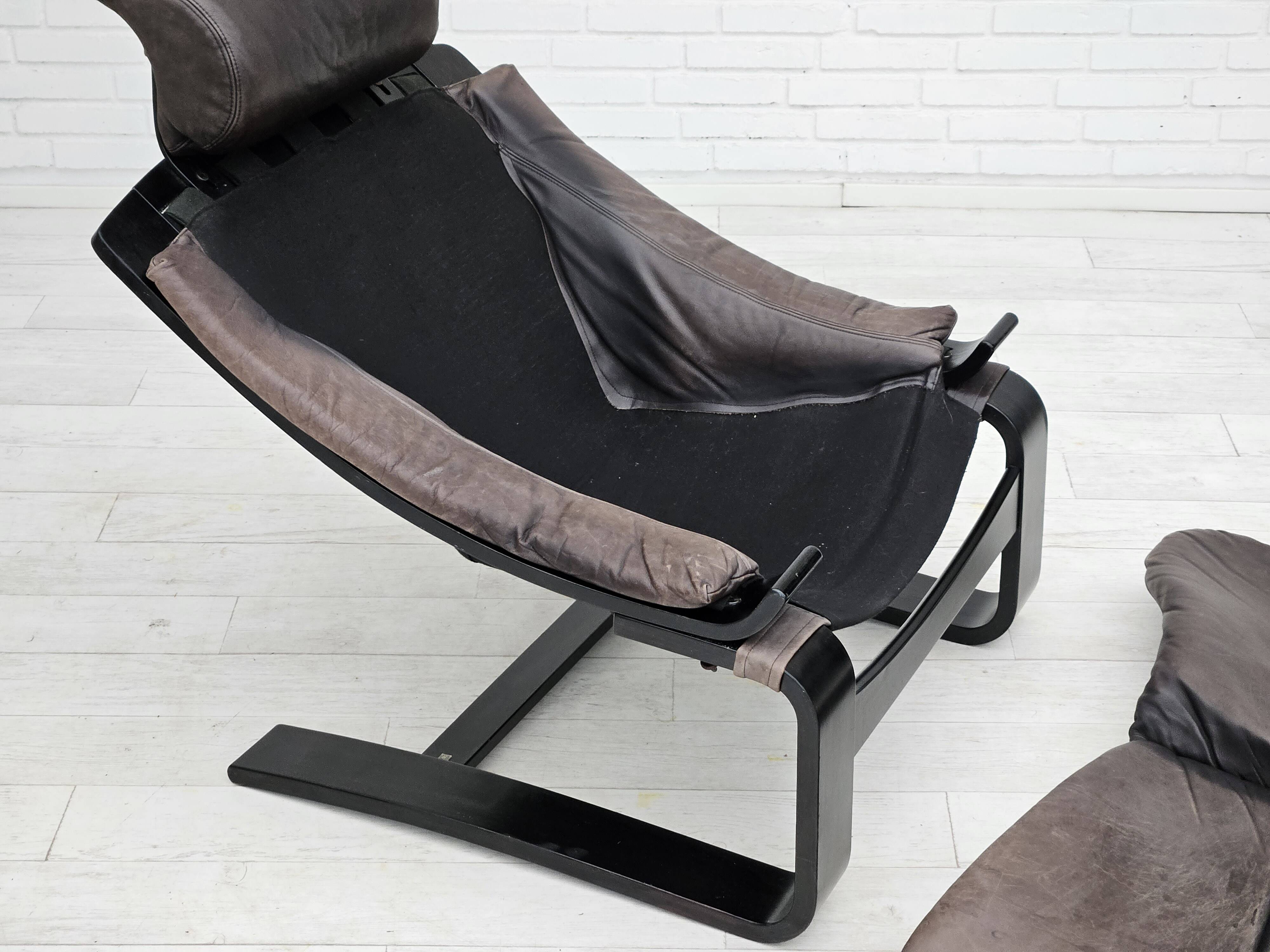 Chaise longue kroken, années 1970, design suédois par ake fribyter pour nelo, état d'origine.