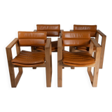 Cubic Pinewood & Leather Armchair by Ate van Apeldoorn for Houtwerk Hattem,