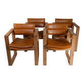 Fauteuil en pin cubique et cuir par Ate van Apeldoorn pour Houtwerk Hattem,