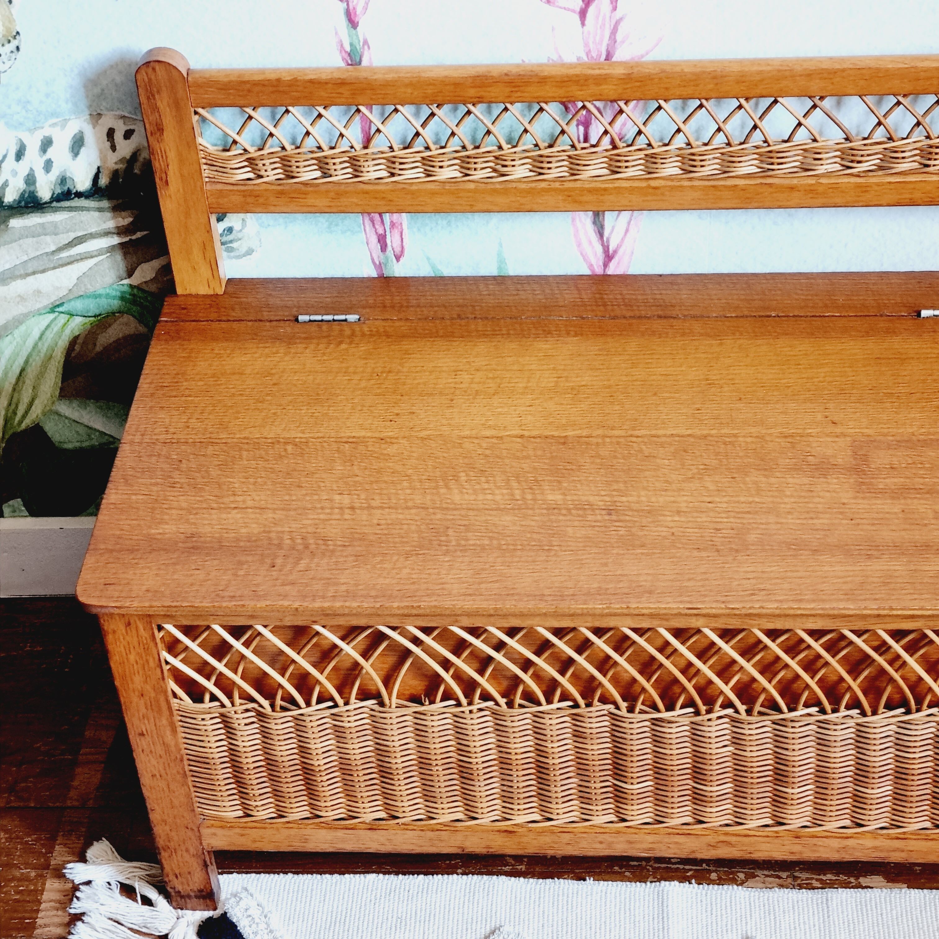 Bench chest veneer oak and rattan