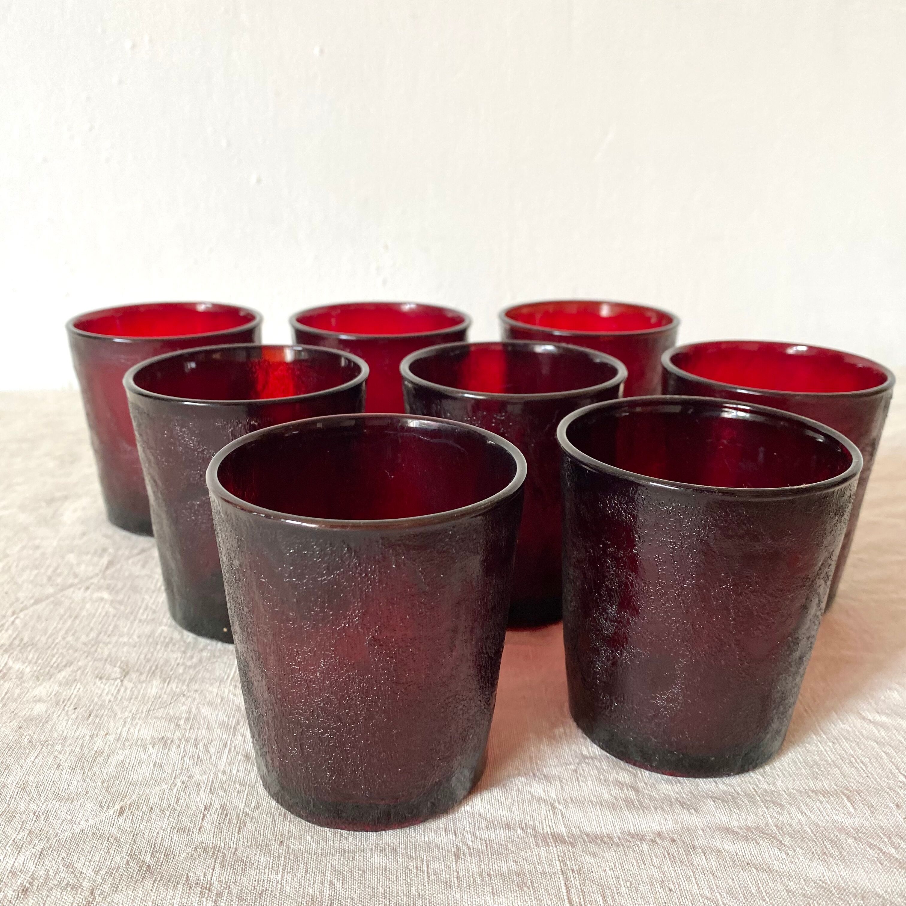 Vintage water glasses in tinted glass