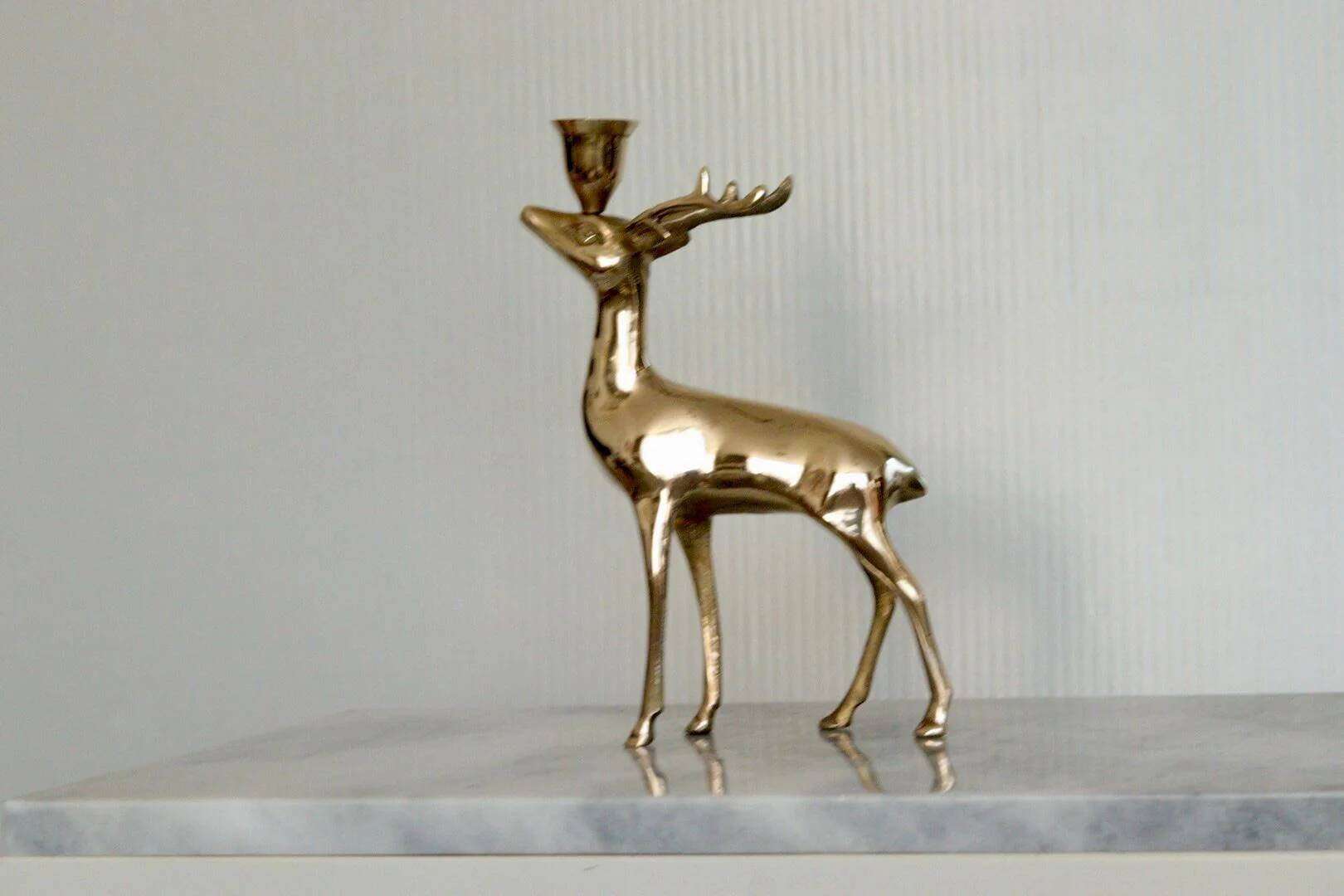 Vintage brass stag candlestick holder
