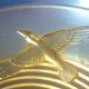 Cup, art deco centerpiece, 1930, pressed glass, molded, signed A.Miguel, albatross