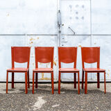 Ensemble de quatre chaises en cuir par Enrico Pellizzoni 70s