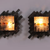Brutalist wall lamps murano glass by Albano Poli for Poliarte, 70s, set of 2.