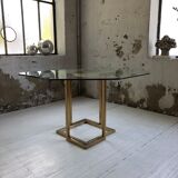 Table octogonale en verre et laiton années 70