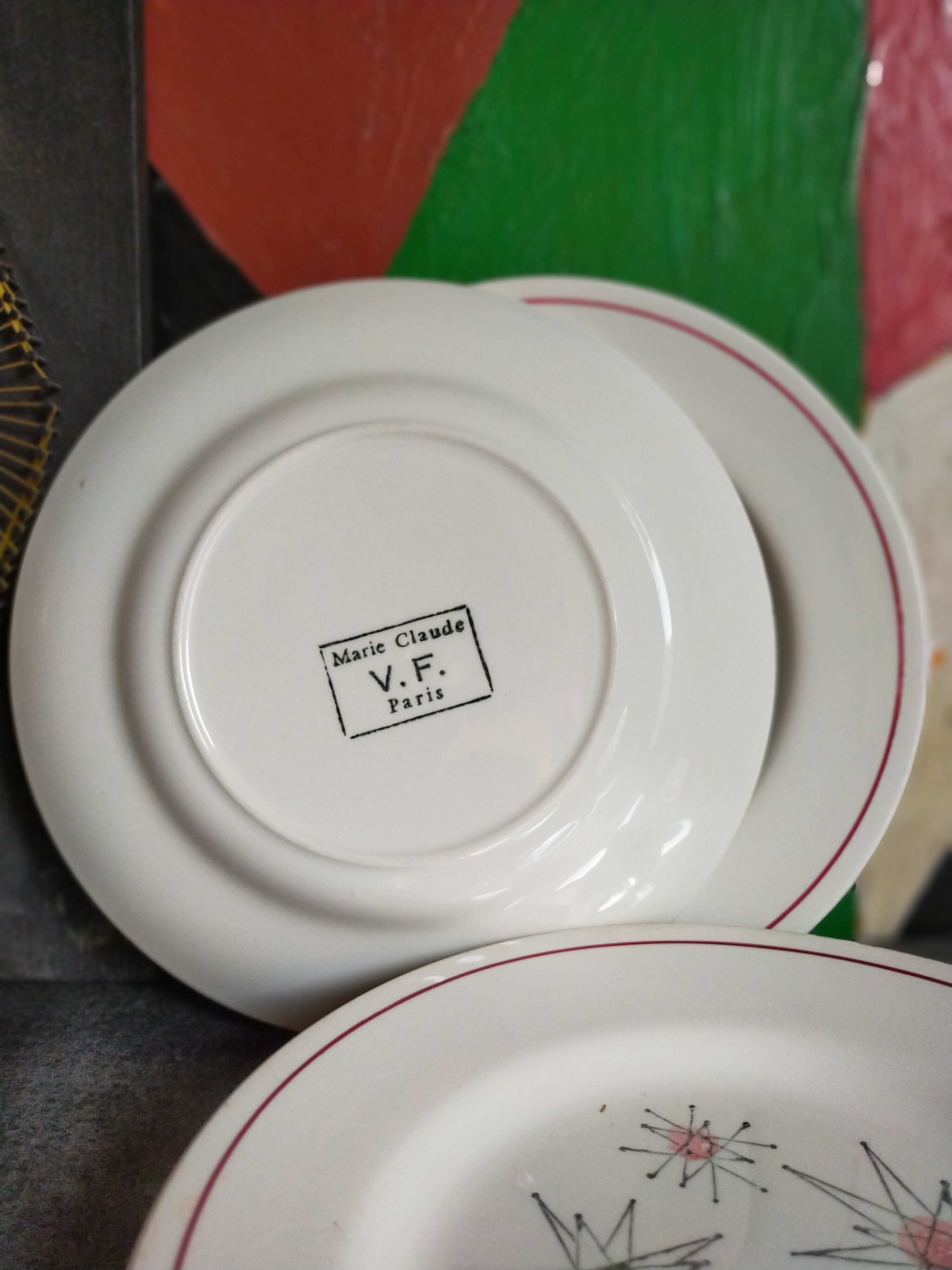Four french earthenware dessert plates service "Marie-Claude" 50s.