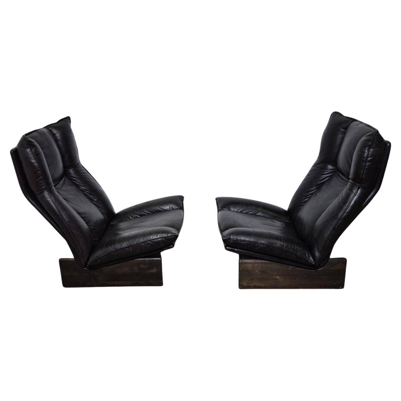 Set of 2 black leather lounge chairs by Peem Oy, Finland 1970s