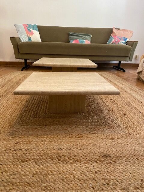 2 log-out travertine coffee tables