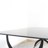 Table en fer forgé avec verre laqué noir, Italia années 1970