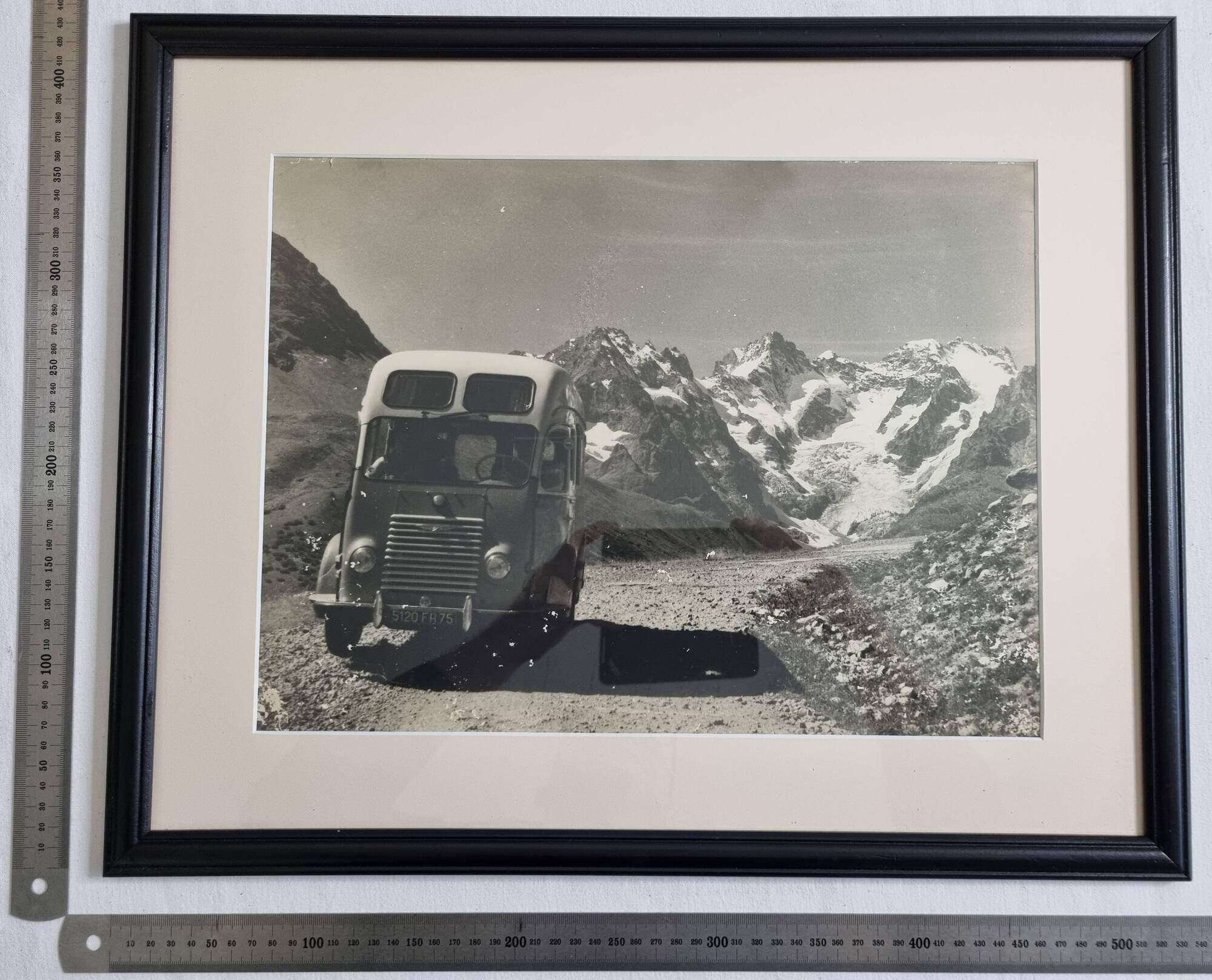 Vintage silver print of a mountain and alpine glacier framed 53x43 cm 1960