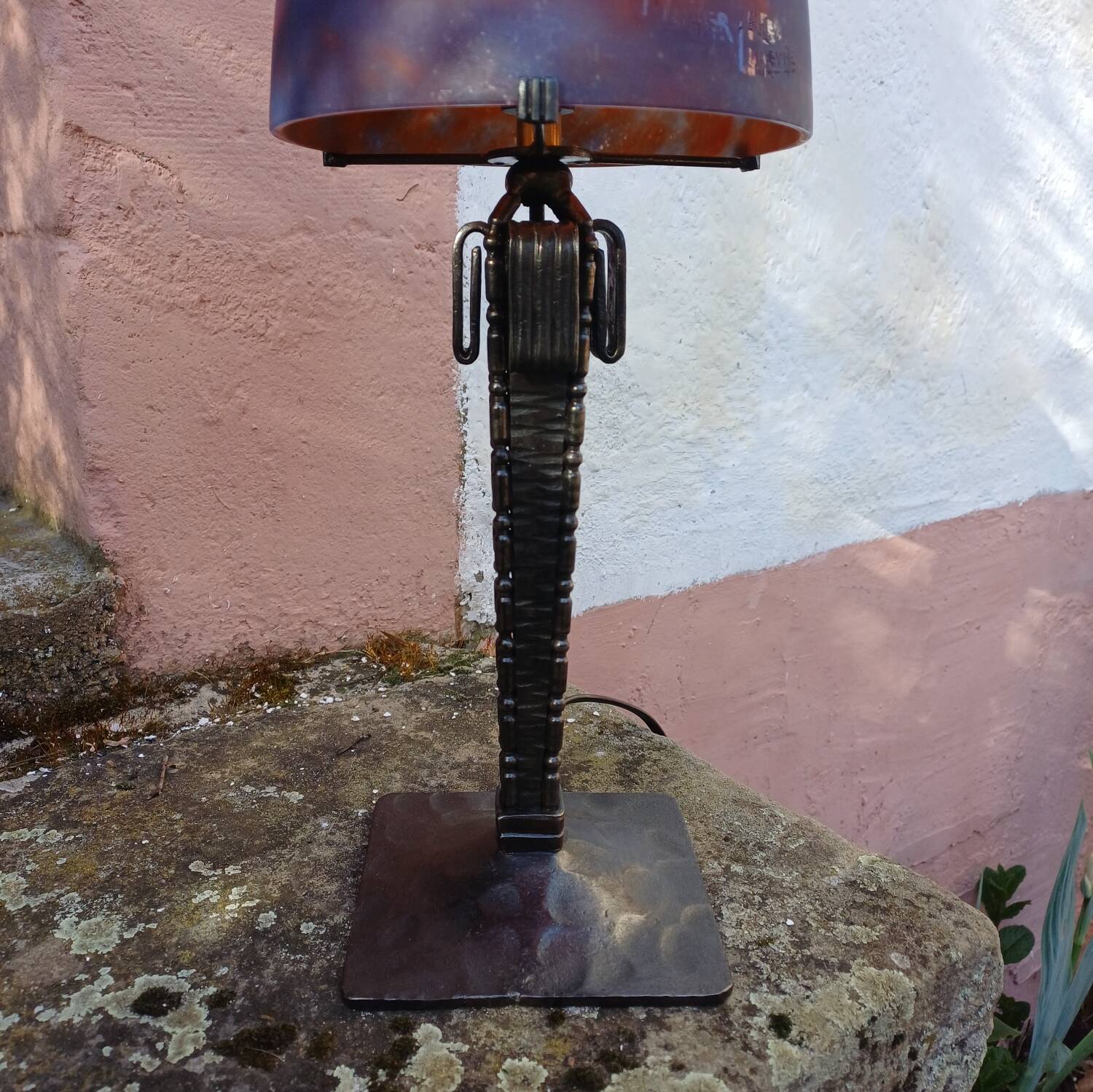 Art Deco Mushroom Lamp Obus glass paste Muller, wrought iron