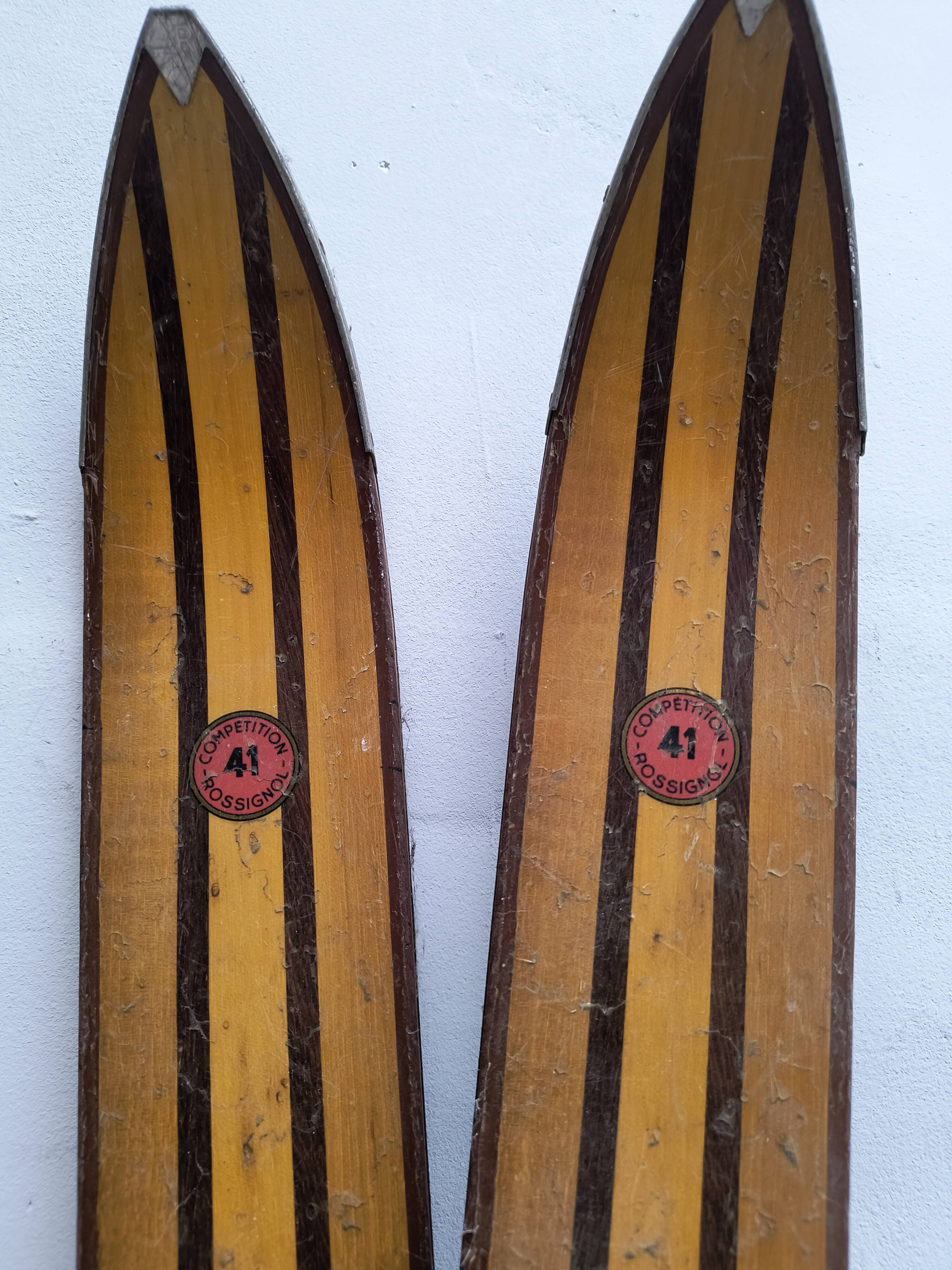 Vintage rossignol hickory olympic 41 skis pair