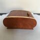 Vintage wooden cigarette box and brass curtain sliding lid