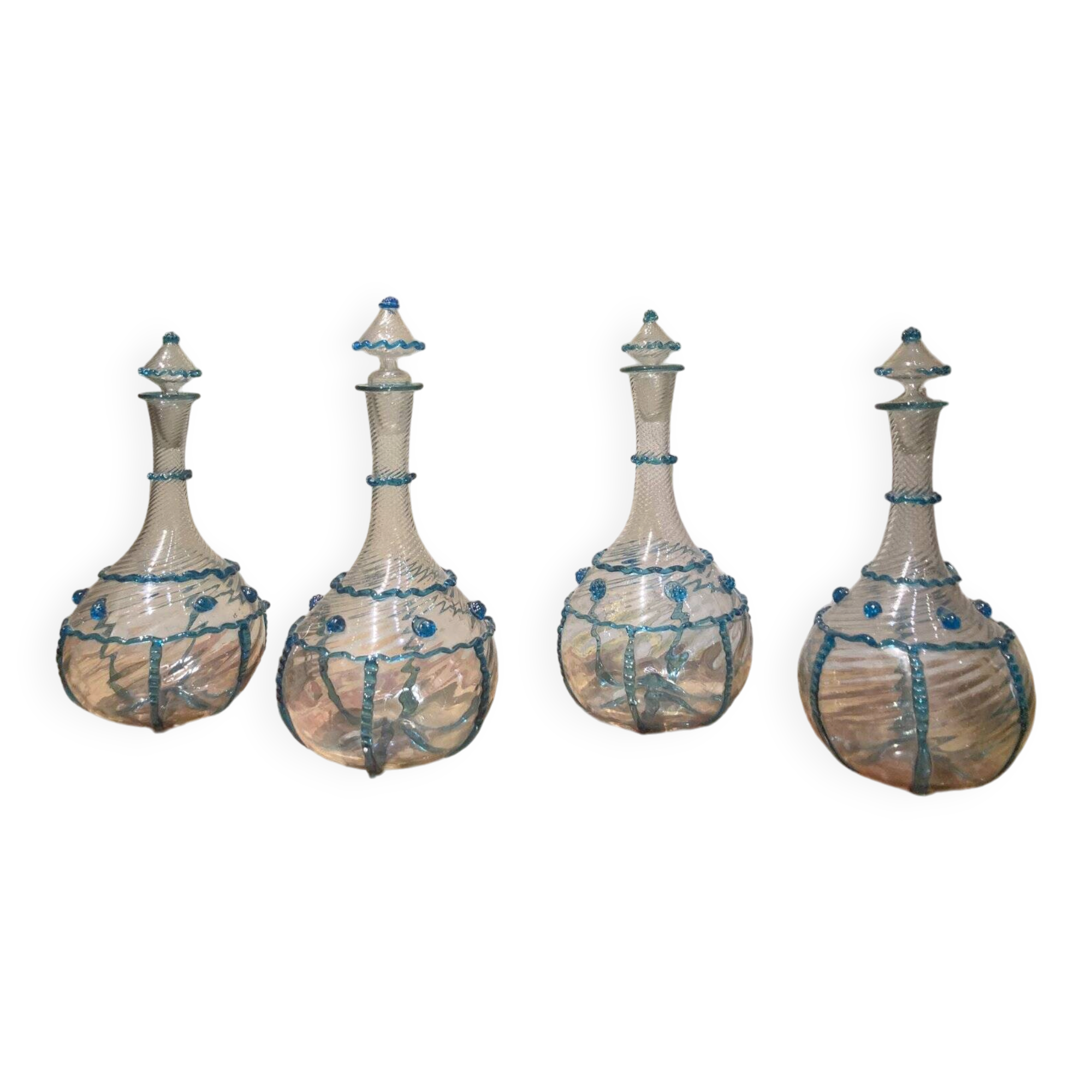 18th Century Italian Murano Clear Glass and Blue Trimmed Blown Glass Bottle