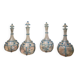 18th Century Italian Murano Clear Glass and Blue Trimmed Blown Glass Bottle