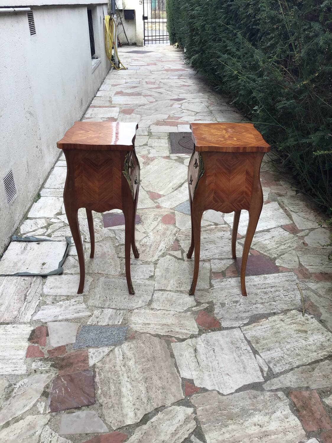Pair of Louis XV style marquetry bedside tables