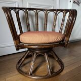 Fauteuil pivotant rotin et osier vintage