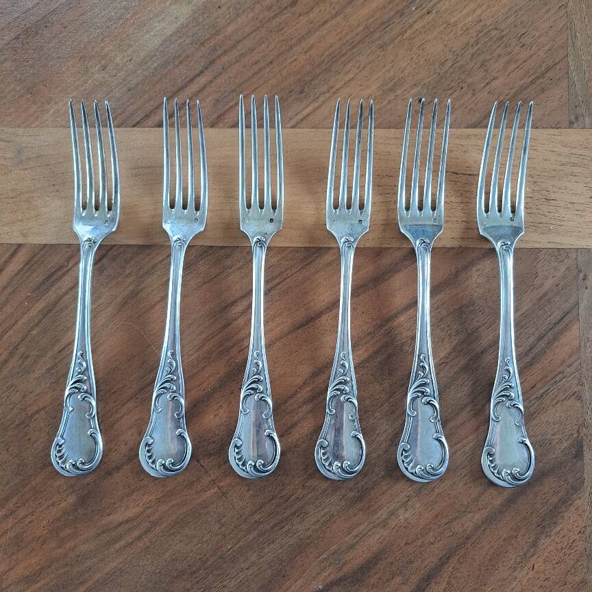 Set of 6 solid silver forks, 1st grade, Master Goldsmith Prudent Quit