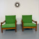 Lot of 2 vintage armchairs in solid oak with boucle fabric, Scandinavian design from the 70s.
