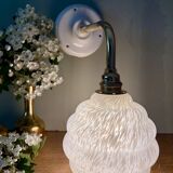 Vintage globe wall light in white Clichy glass