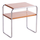 Table d’appoint Bauhaus restaurée, chêne, acier chromé, Tchéquie, années 1930