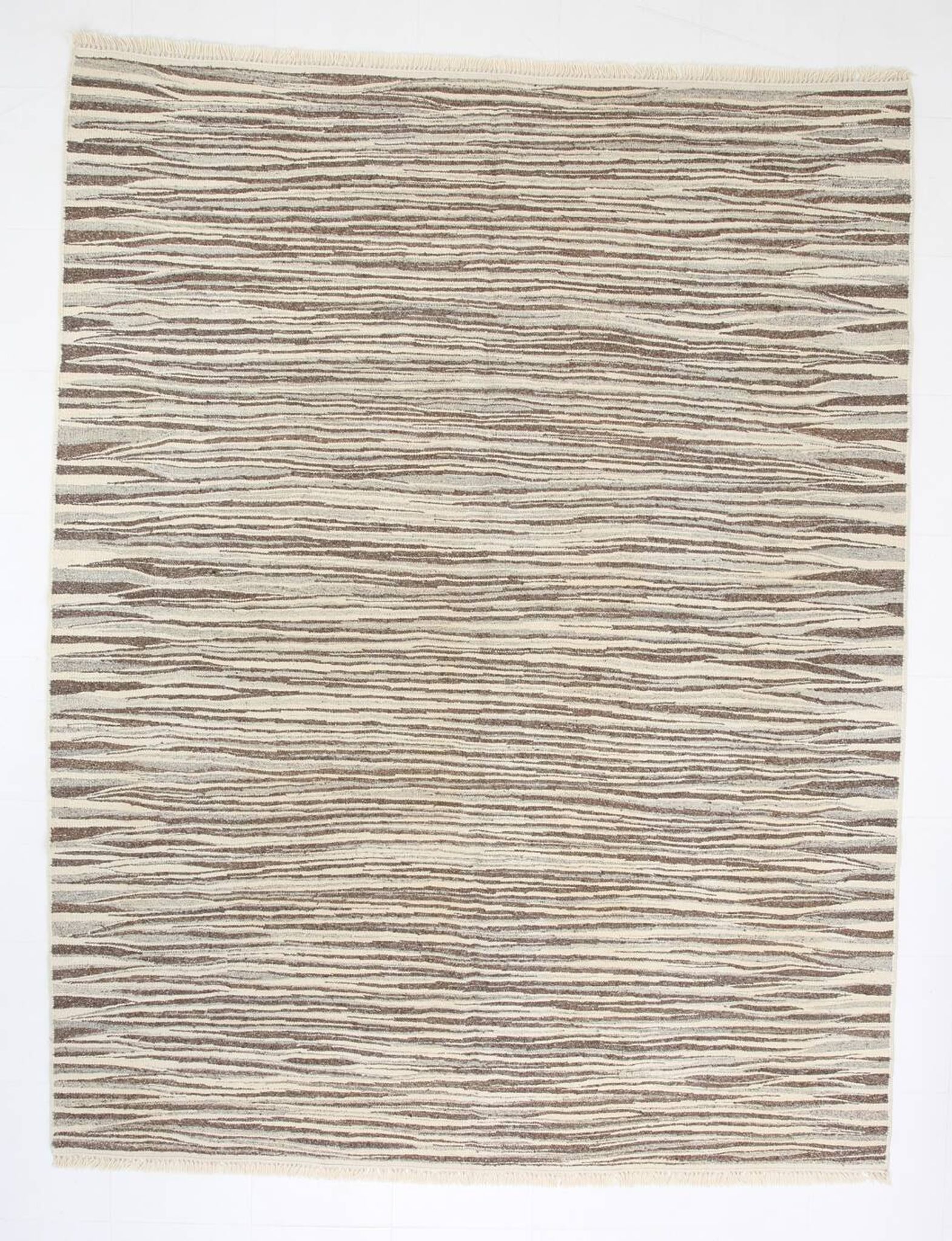 Beige Brown Ethnic Vintage Kilim Rug, 242x311Cm