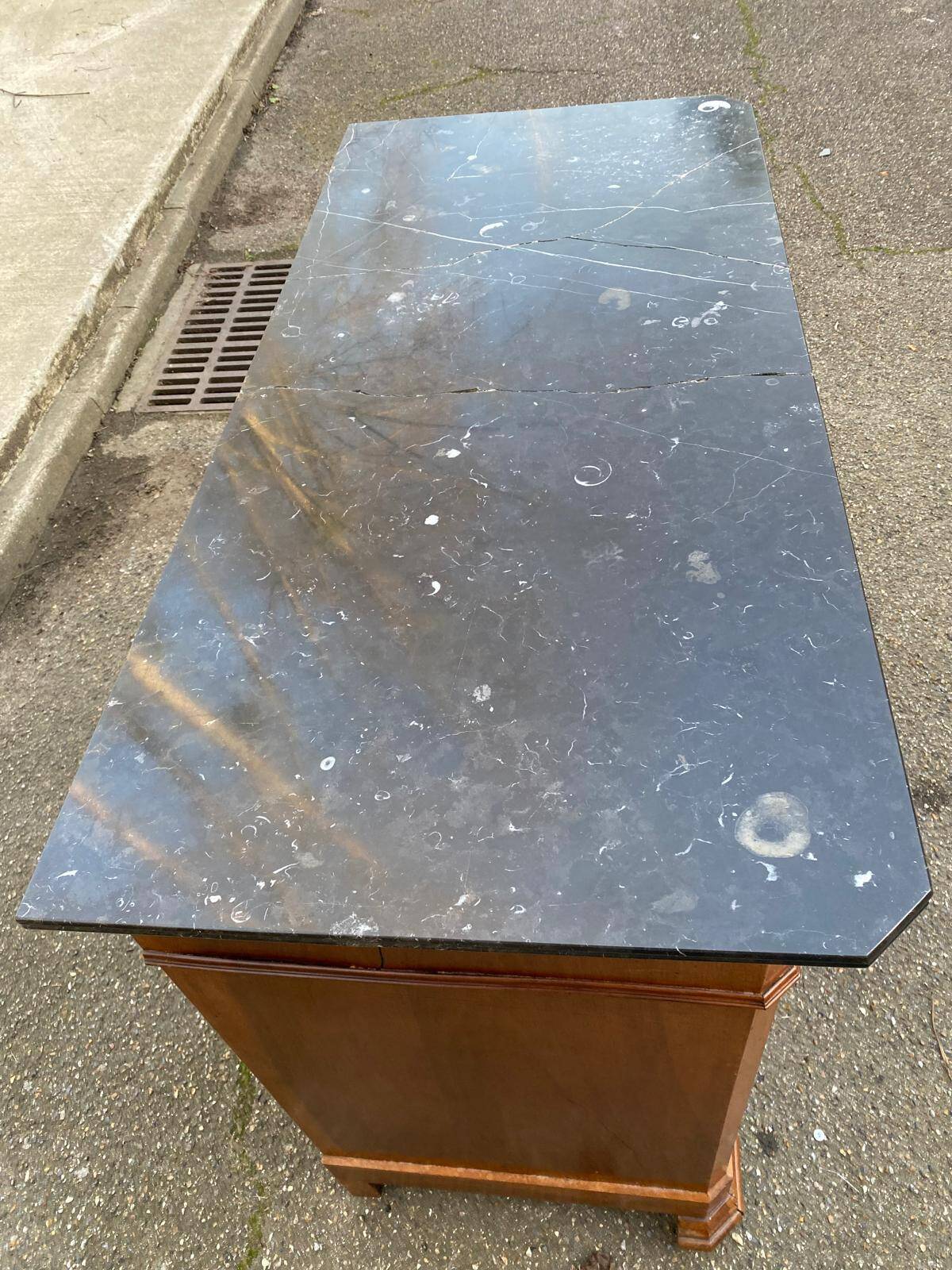 Vintage Louis Philippe commode in wood and grey marble from the 20th century.