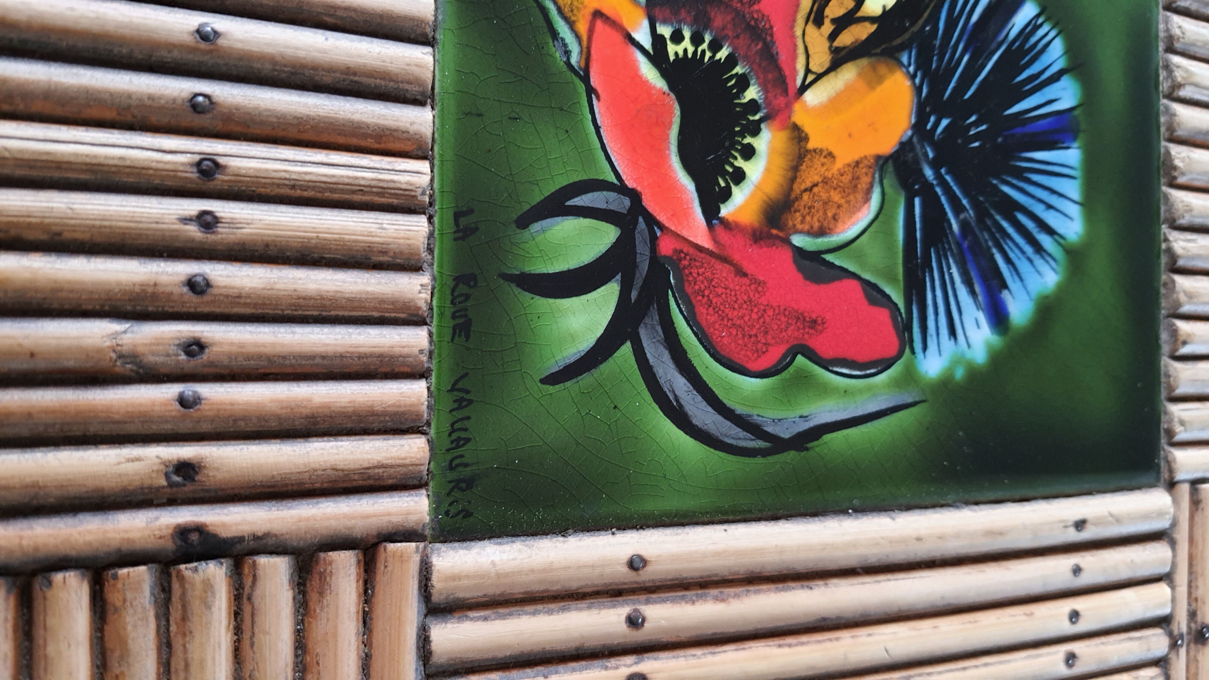 Dining table, bamboo and split rattan