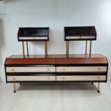 Commode / commode et tables de chevet - années 1960 - laiton faux cuir
