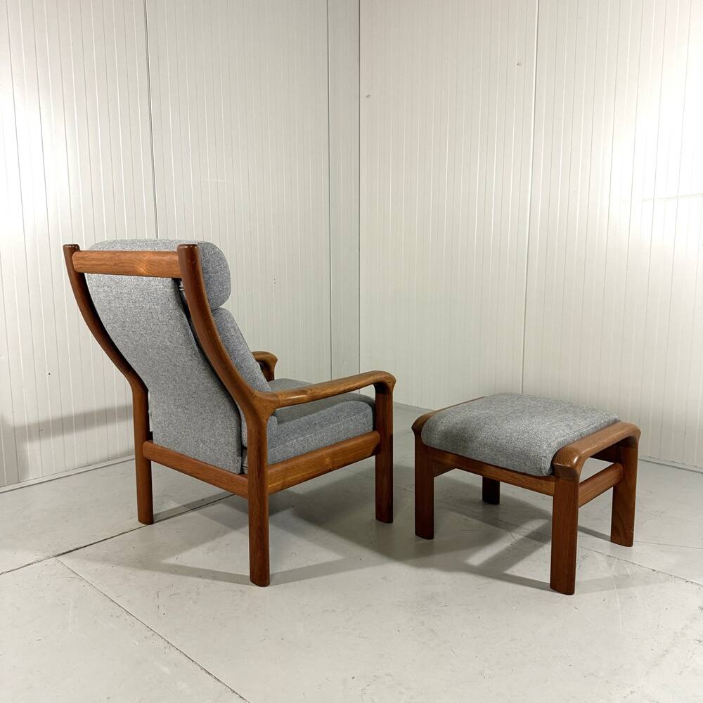 EMC Furniture teak highback easy chair & footstool Denmark 1970’s