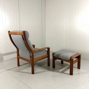 EMC Furniture teak highback easy chair & footstool Denmark 1970’s