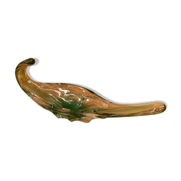Ancien Vide Poche Coupe Cristal Vert & Transparent Vintage #B087