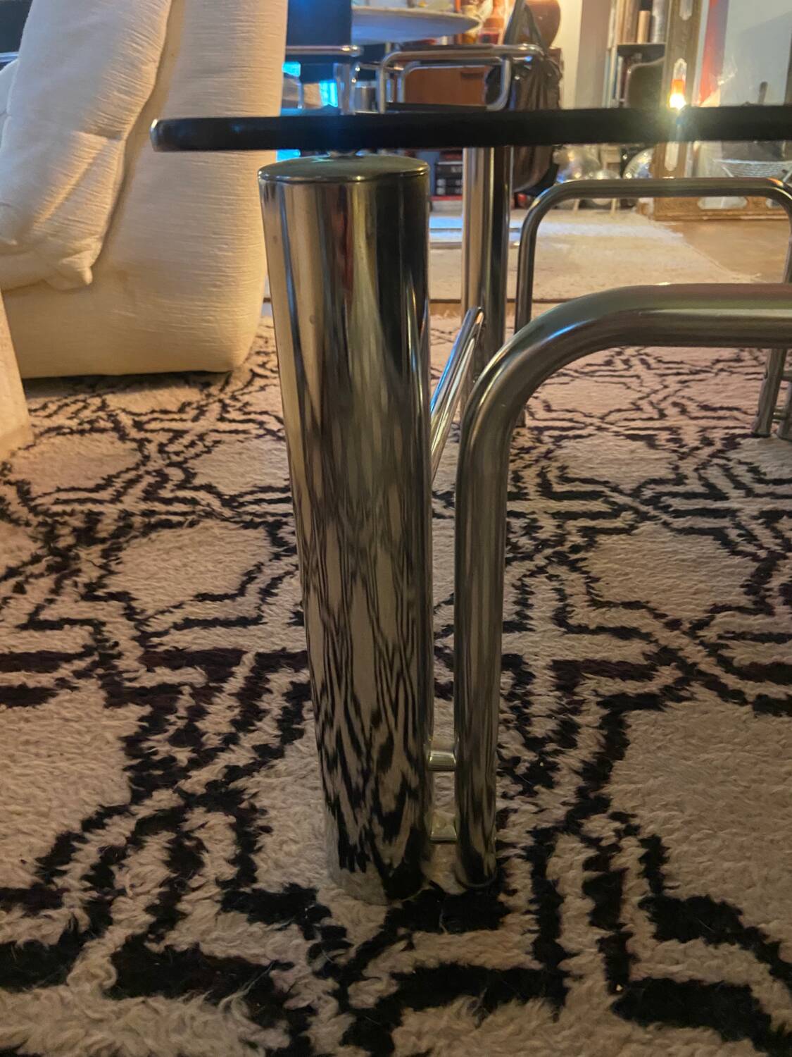 Coffee table in metal and smoked glass from the 70s