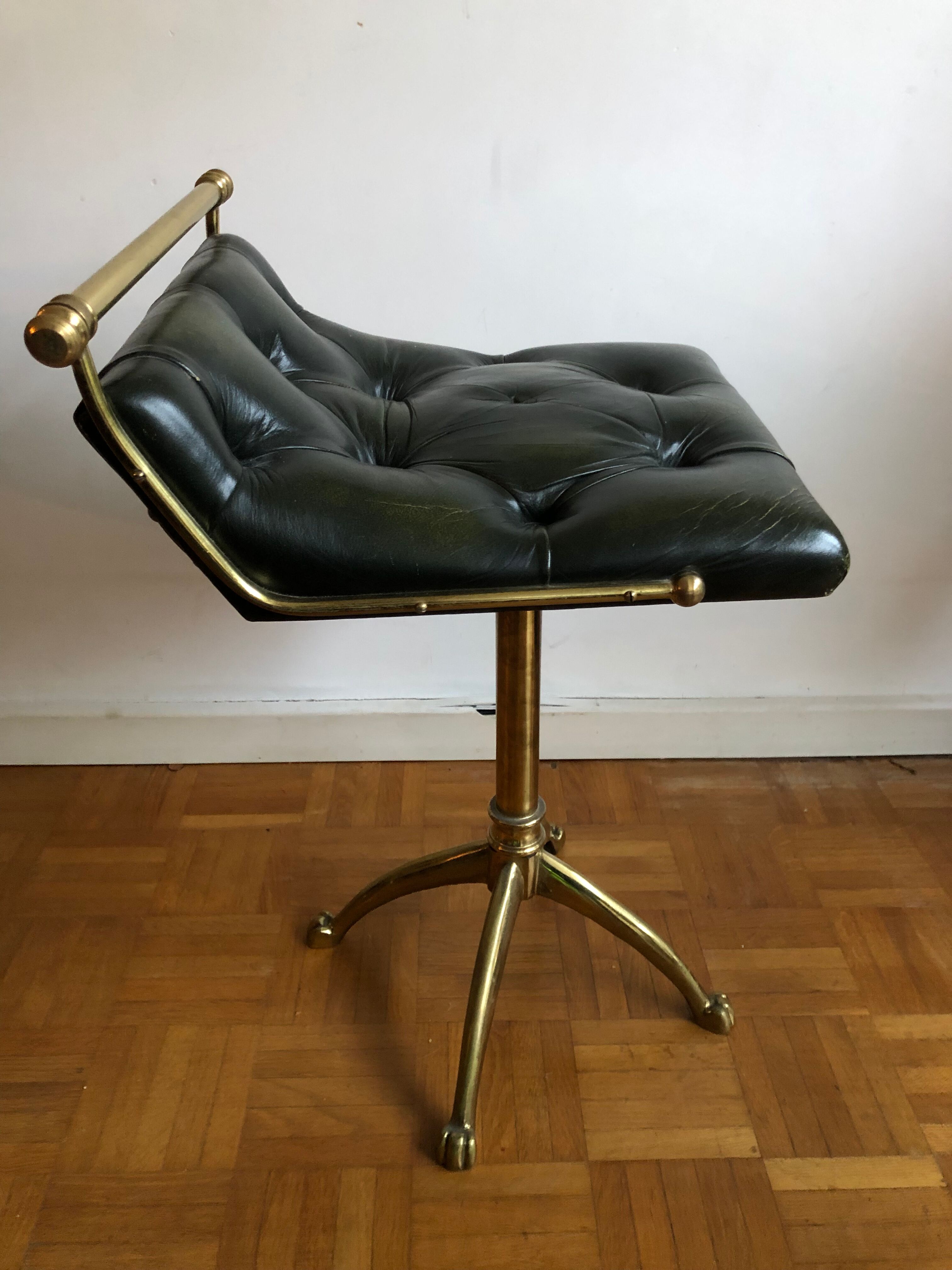 Pair of Chesterfield style brass and leather stools