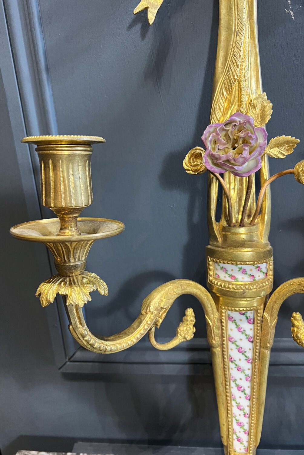 Pair of nineteenth century sconces in bronze and porcelain