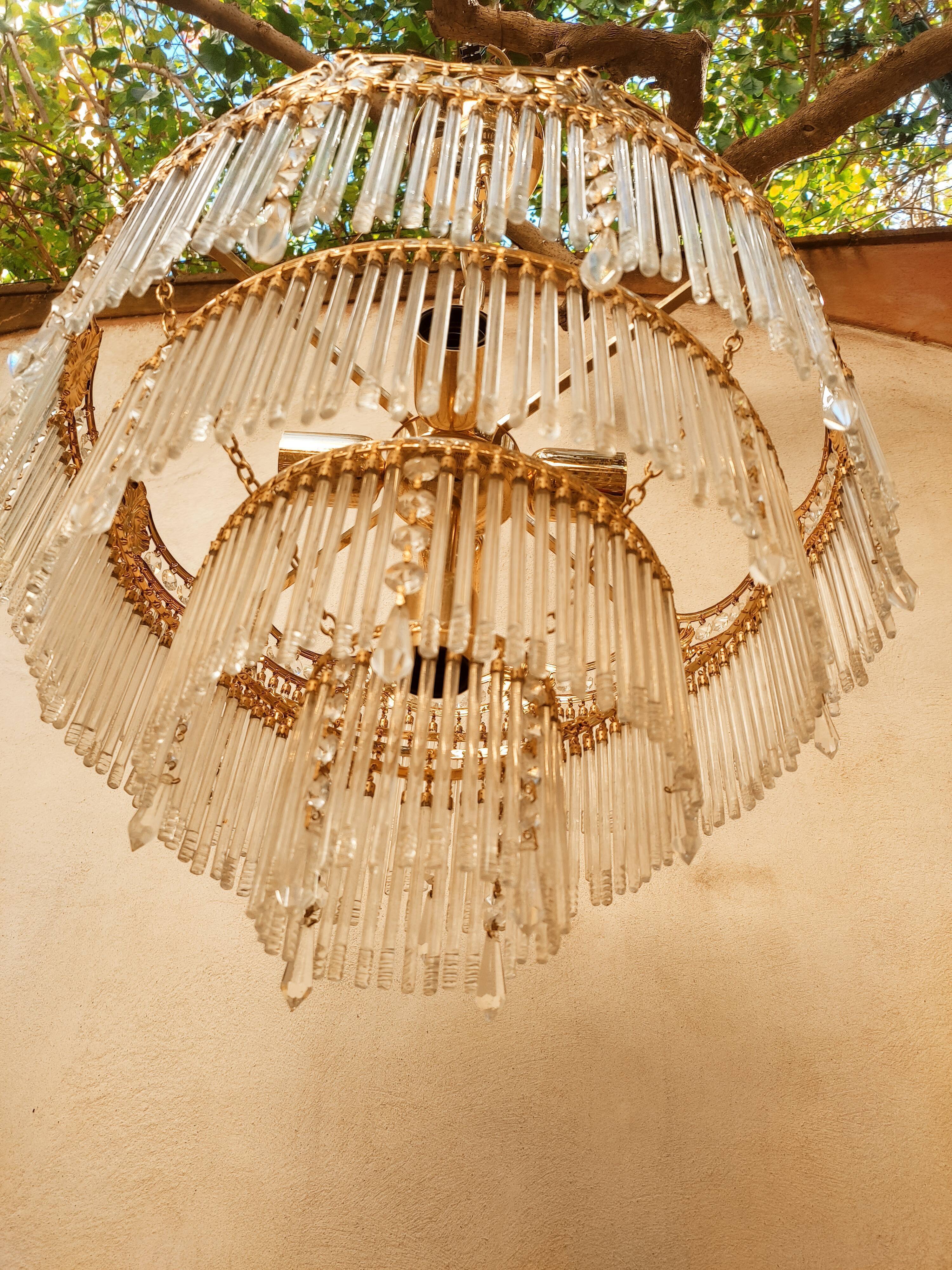 Glass and crystal waterfall chandelier