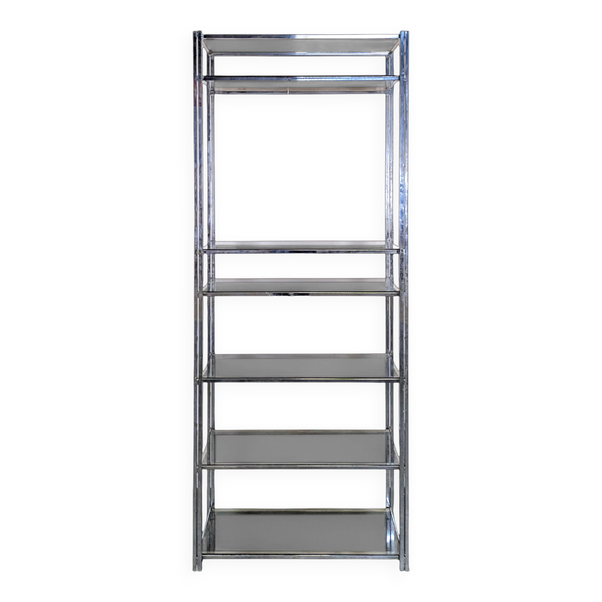 Etagère chromée et verre fumé des années 70