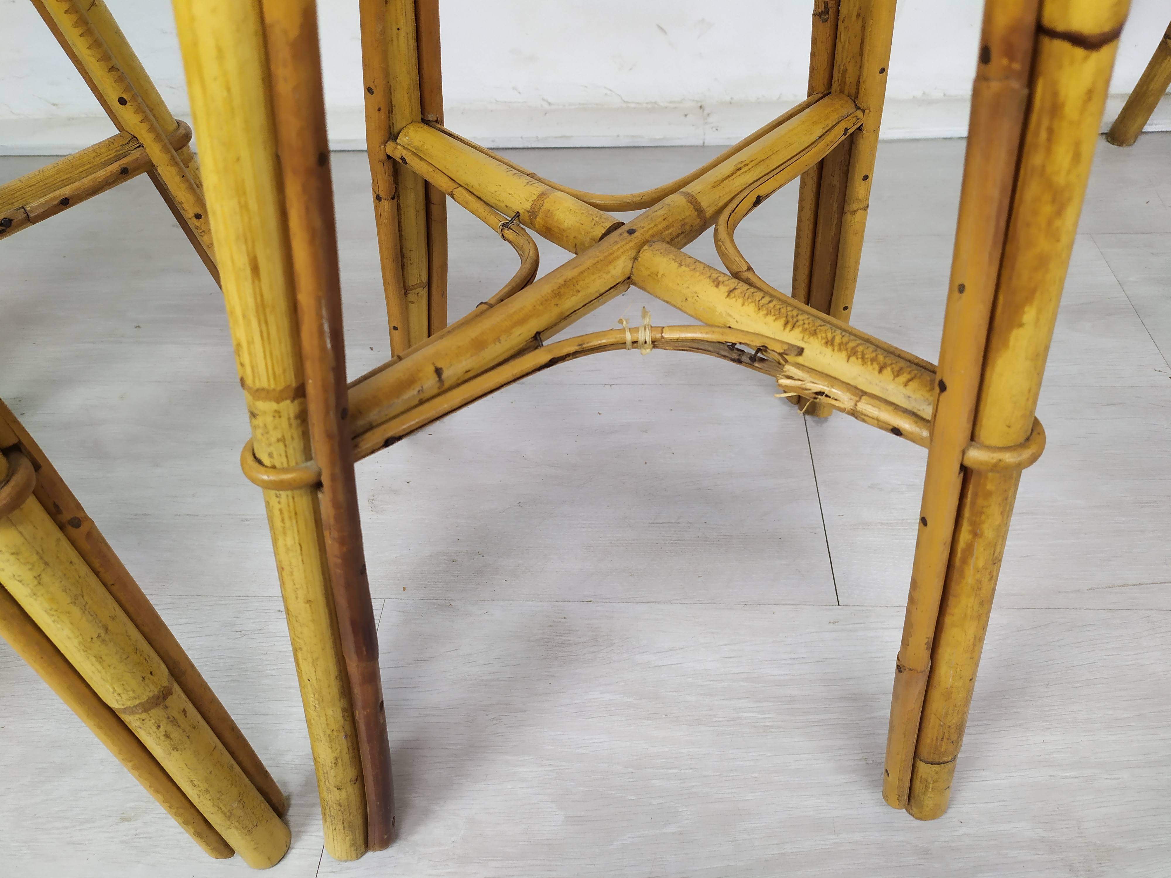 Vintage rattan bar and stools