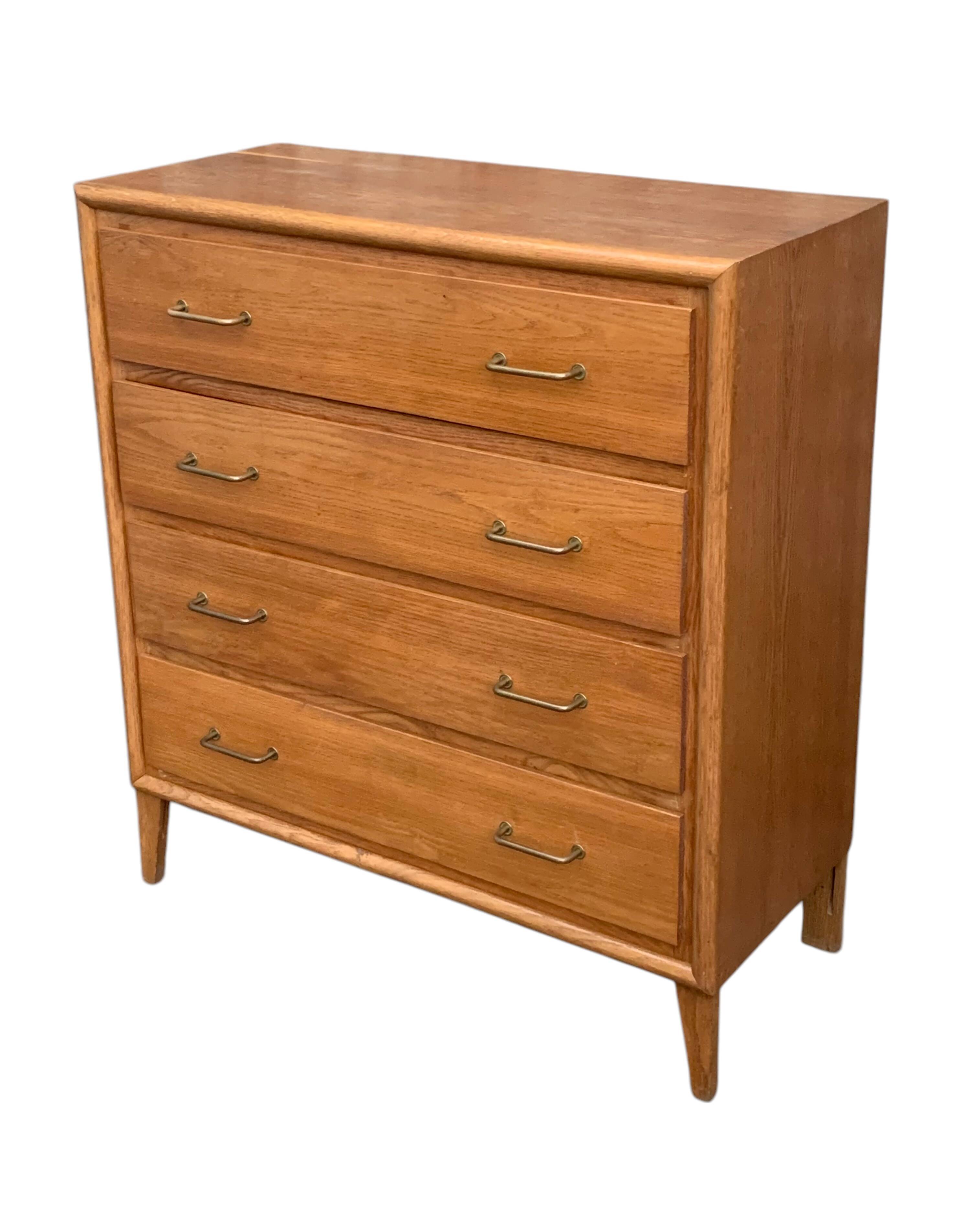 Vintage chest of drawers with compass feet, oak, original patina, 1950s