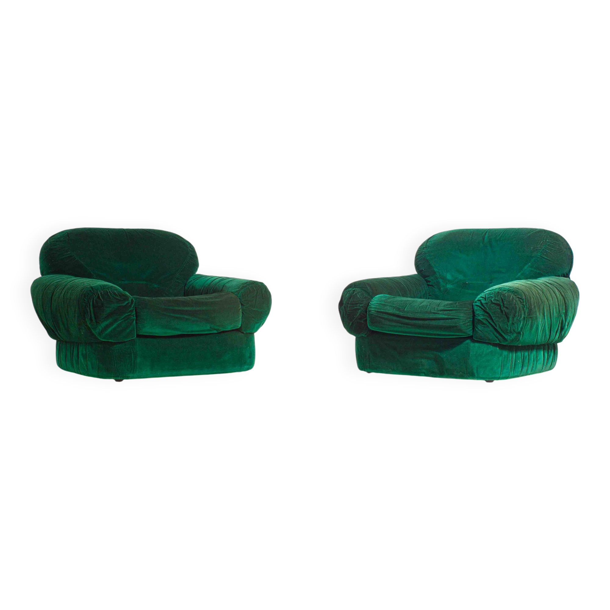 Paire de fauteuils de salon en velours vert, Italie, années 1970