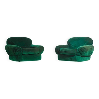 Paire de fauteuils de salon en velours vert, Italie, années 1970