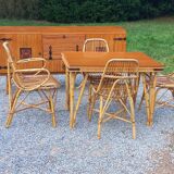 Vintage dining room attributed to Audoux and Minet in bamboo and rattan