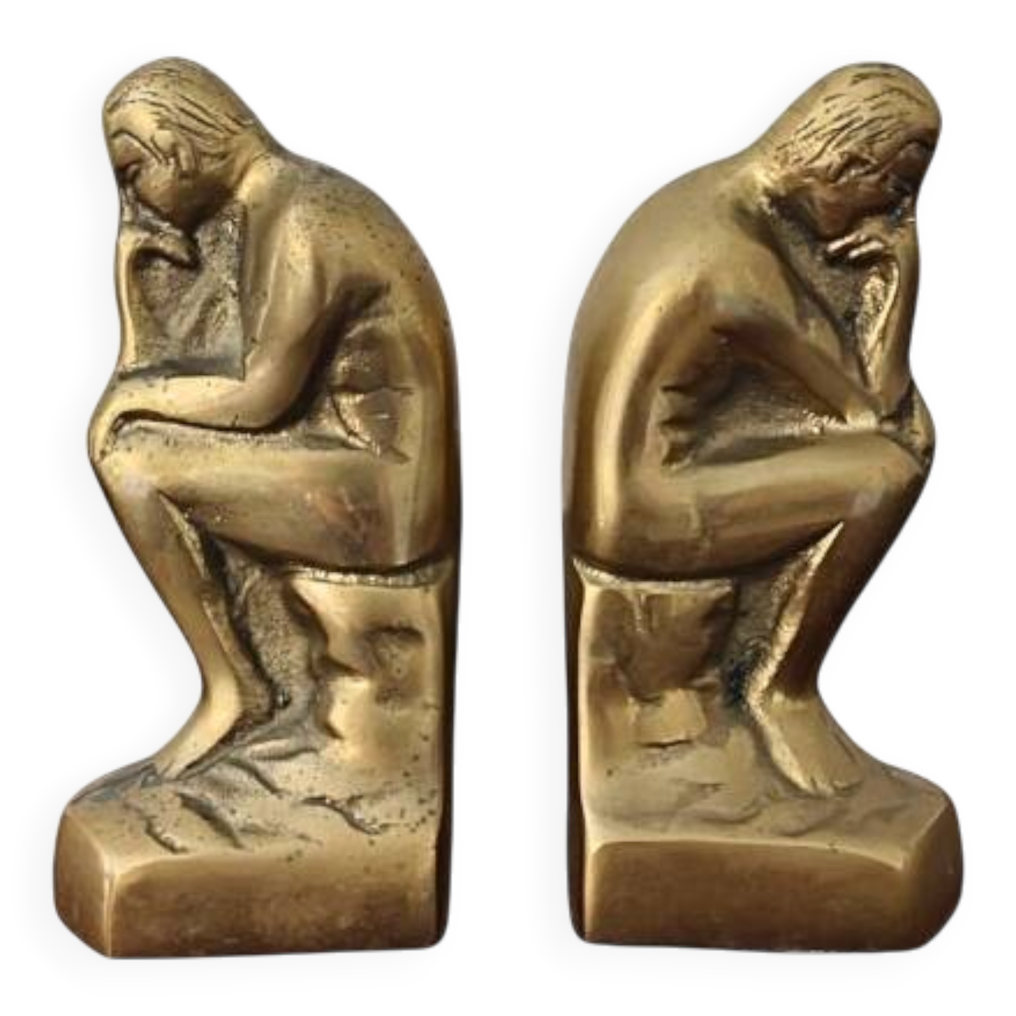 Pair of bookends The Thinker by Rodin in solid brass